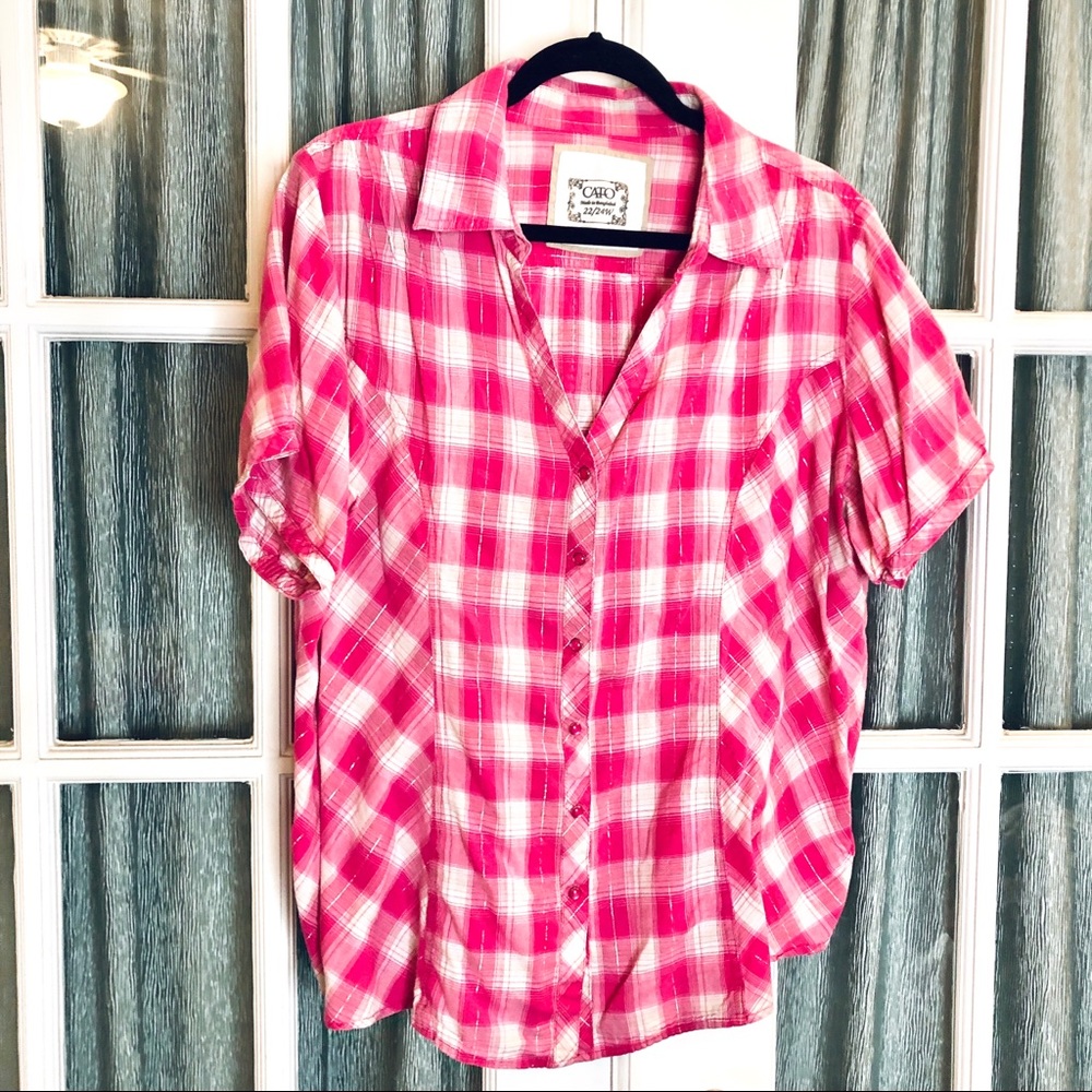 *Bundle 4/$20* Cato Pink White Plaid Button Down Plus Size 22/24W